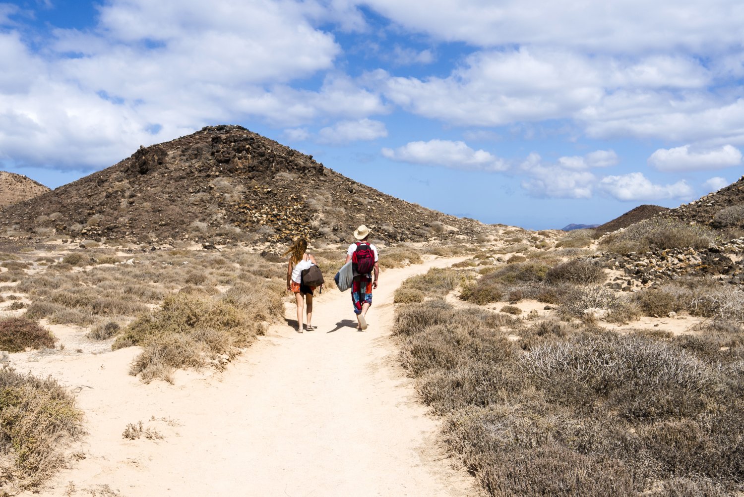 sentiero di sabbia bianca sull'isola di Lobos